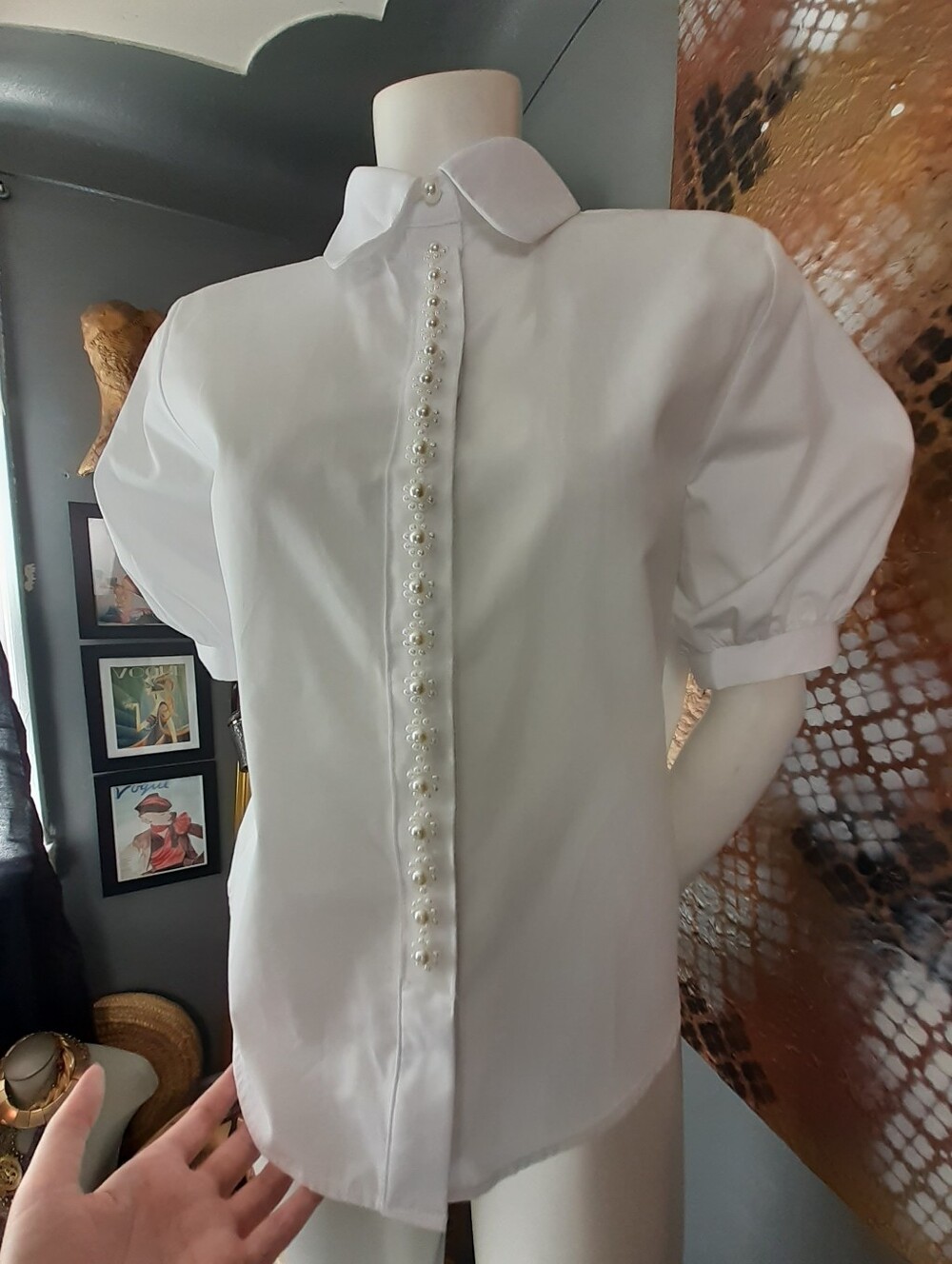 Zara Nwt White Pearl-Button Puff Sleeve Shirt